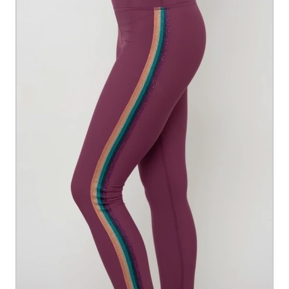Woman’s Spiritual Gangster Purple Stripe Leggings - Picture 1 of 6